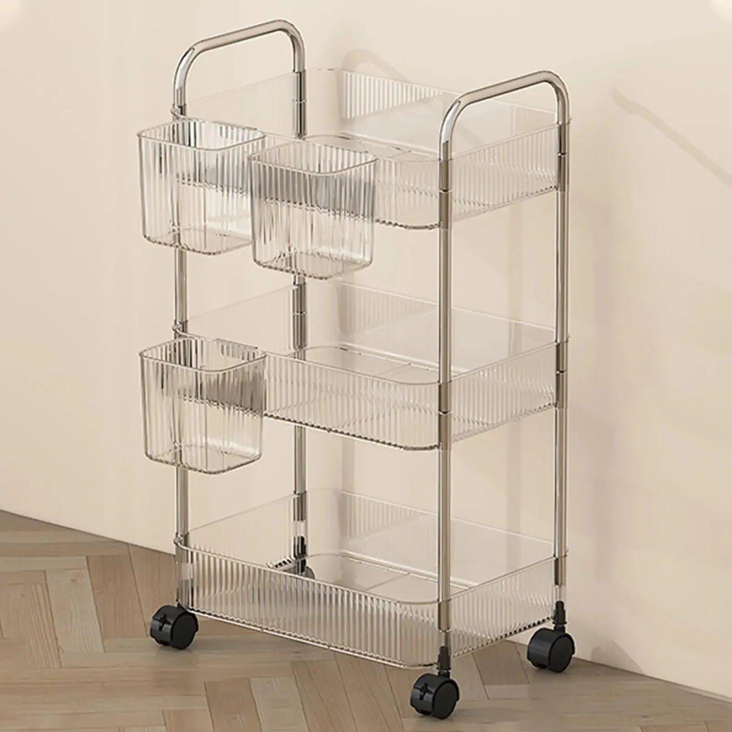 Transparent acrylic trolley cosmetics bedroom living room snack storage shelf bathroom mobile home shelfstorage shelf