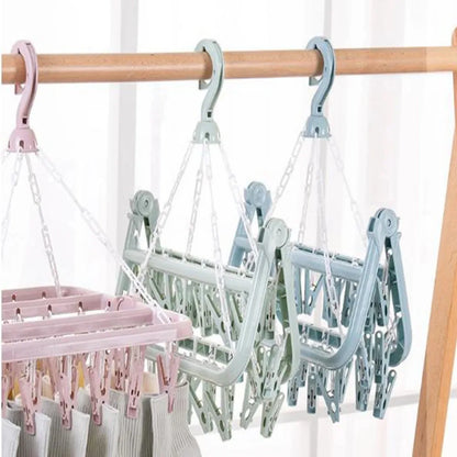 1pc 32-clip Large Capacity Plastic Socks Hanger, Underwear Durable Clothes Drying Rack, Clothes Rack For Baby, Household Storage