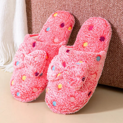 Women's Warm Home Slippers Cute Autumn Winter Bow Warmth Thick Plush Non-Slip Leisure Shoes Soft Bedroom Floor Flat Slides