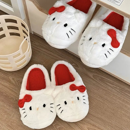 Sanrio Plush Slippers Hello Kitty Kawaii Cute Student Autumn Winter Bedroom Soft Padded Plush Bedroom Aldult Shoes Girls Xmas