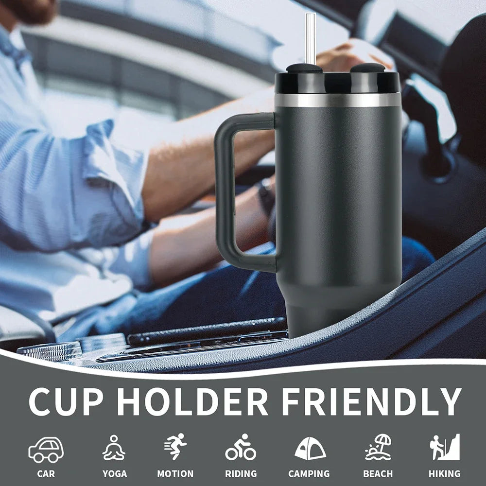 40oz Tumbler Thermos Bottle Stainless Steel Insulation Coffee Cup with Handle and Straw Portable Kettle Travel Car Ice Cup