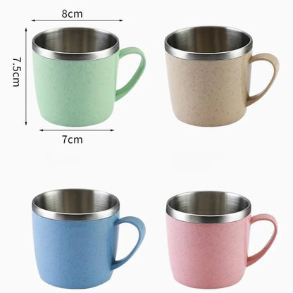 Double Layer Anti-scalding Stainless Steel Cups Plastic Handle Coffee Milk Mug Tea Drinks Water Cup for Home Office Tumbler