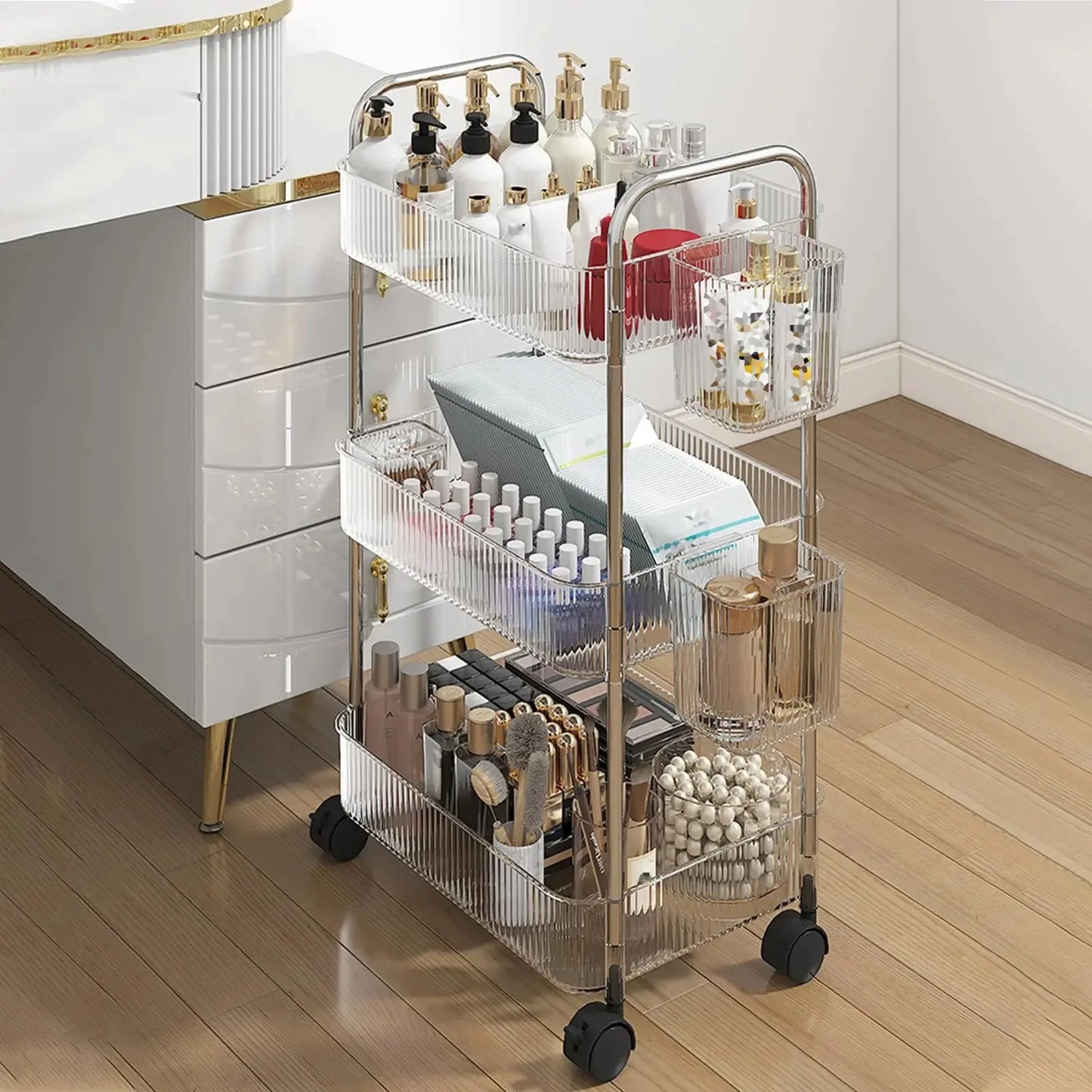 Transparent acrylic trolley cosmetics bedroom living room snack storage shelf bathroom mobile home shelfstorage shelf