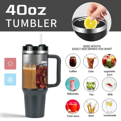 40oz Tumbler Thermos Bottle Stainless Steel Insulation Coffee Cup with Handle and Straw Portable Kettle Travel Car Ice Cup