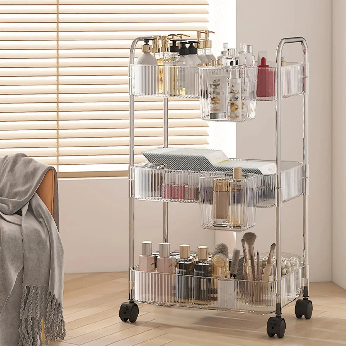 Transparent acrylic trolley cosmetics bedroom living room snack storage shelf bathroom mobile home shelfstorage shelf