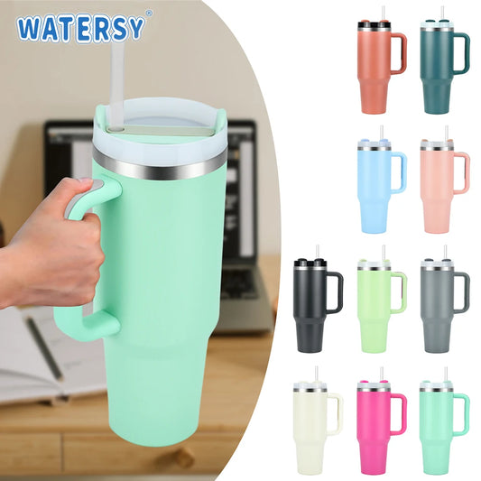 40oz Tumbler Thermos Bottle Stainless Steel Insulation Coffee Cup with Handle and Straw Portable Kettle Travel Car Ice Cup