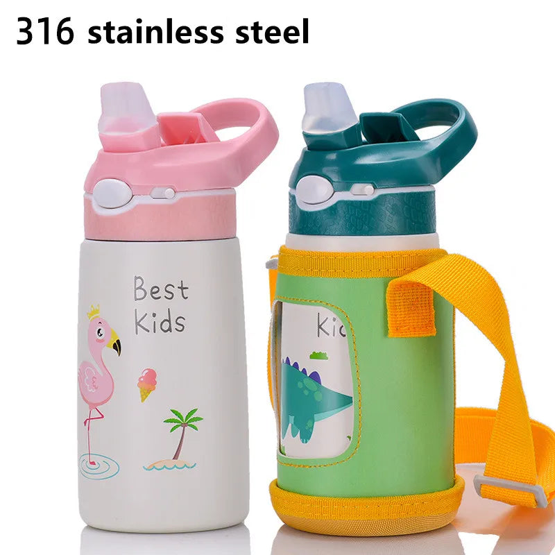 400ML Children Thermos Water Bottle Kids Thermos Mug Baby Duck Billed Straw 316 Stainless Steel Vacuum Flasks Tumbler Thermo Cup