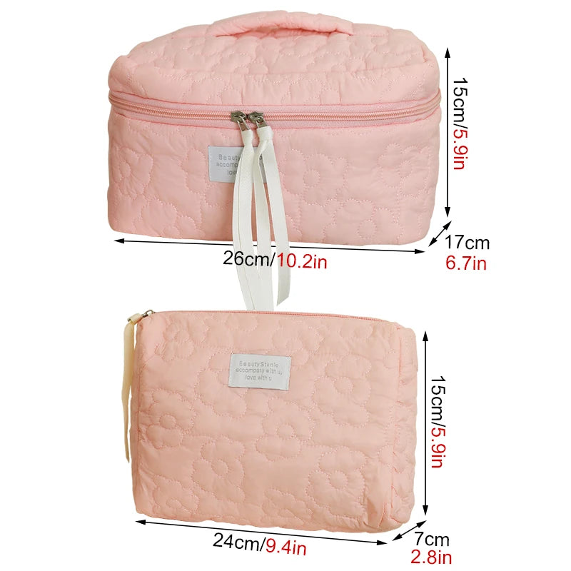 Quilted Cotton Makeup Bag Women Travel Cosmetic Bag Handbag Zipper Portable Makeup Bag Travel Toiletry Wash Bag