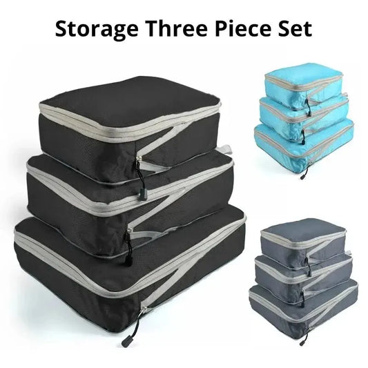 3Pcs/set Black/Blue/Grey Compressible Travel Storage Bag Portable Large Capacity Storage Bag Suitcase Luggage Packing Cubes