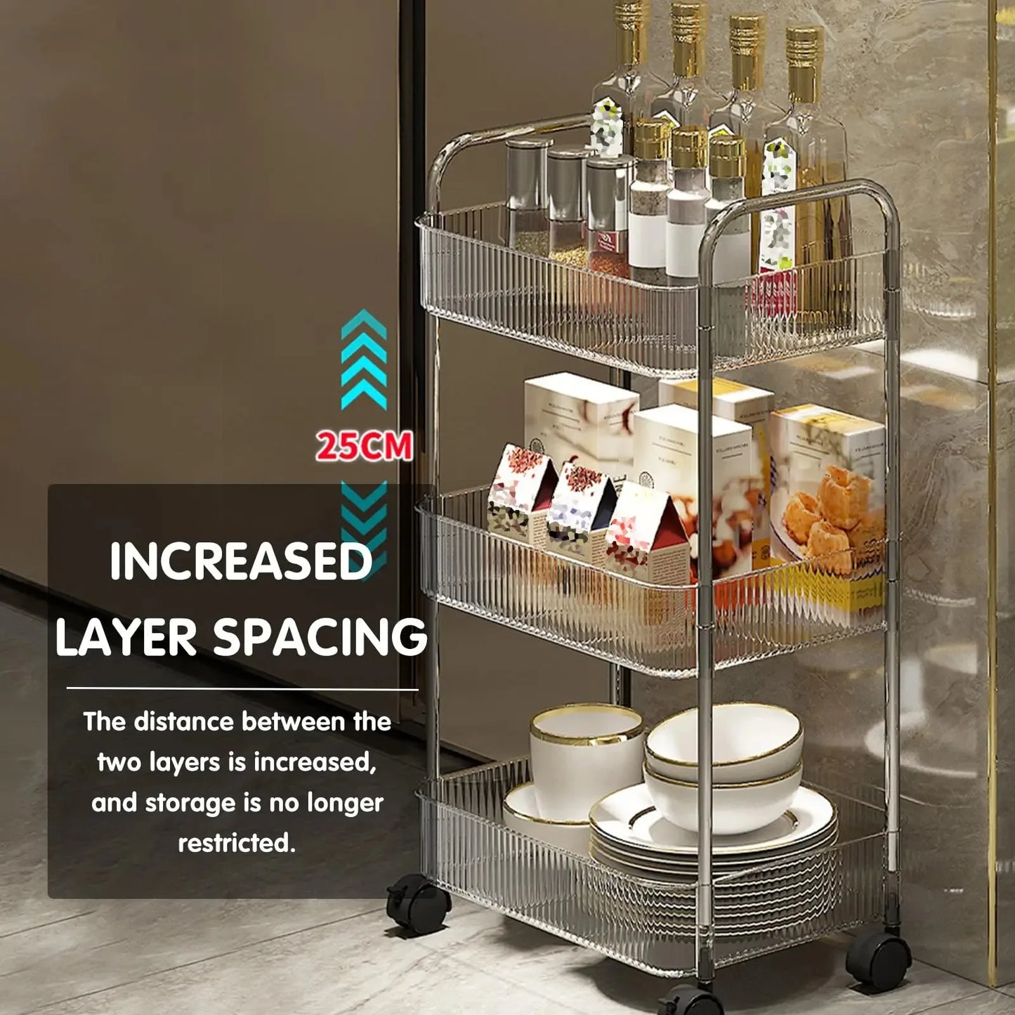 Transparent acrylic trolley cosmetics bedroom living room snack storage shelf bathroom mobile home shelfstorage shelf