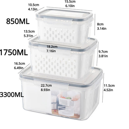 Refrigerator Storage Box Fridge Organizer Fresh Vegetable Fruit Boxes Drain Basket Storage Containers Pantry Kitchen Organizer