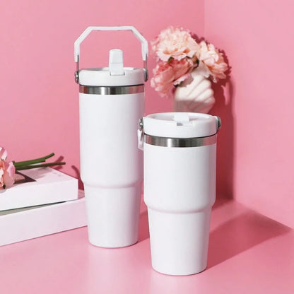 20/30OZ Vacuum Tumbler with Lid Stainless Steel Portable Water Bottle with Dazzling Handle Insulated Tumbler Tote Handle