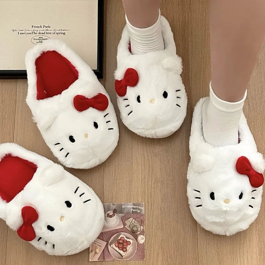 Sanrio Plush Slippers Hello Kitty Kawaii Cute Student Autumn Winter Bedroom Soft Padded Plush Bedroom Aldult Shoes Girls Xmas