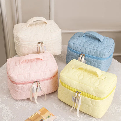 Quilted Cotton Makeup Bag Women Travel Cosmetic Bag Handbag Zipper Portable Makeup Bag Travel Toiletry Wash Bag