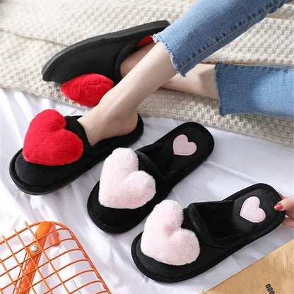 Women Indoor Warm Home Slippers Bedroom Cute Heart Pattern Non-slip Soft Comfort Plush House Slippers Shoes Autumn Winter